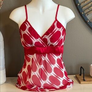 JUDY KNAPP Vintage 90s Y2K Red/Wht Polka Dot Satin Spaghetti Strap Camisole Sz M